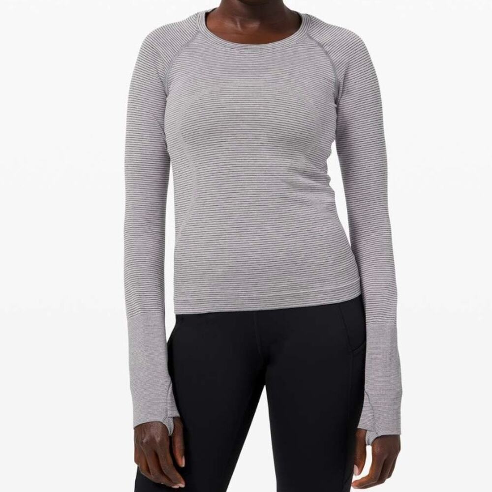 Lululemon Swiftly Tech Long Sleeve 2.0 Race Tetra Stripe Grey Violet‎ Sz 8